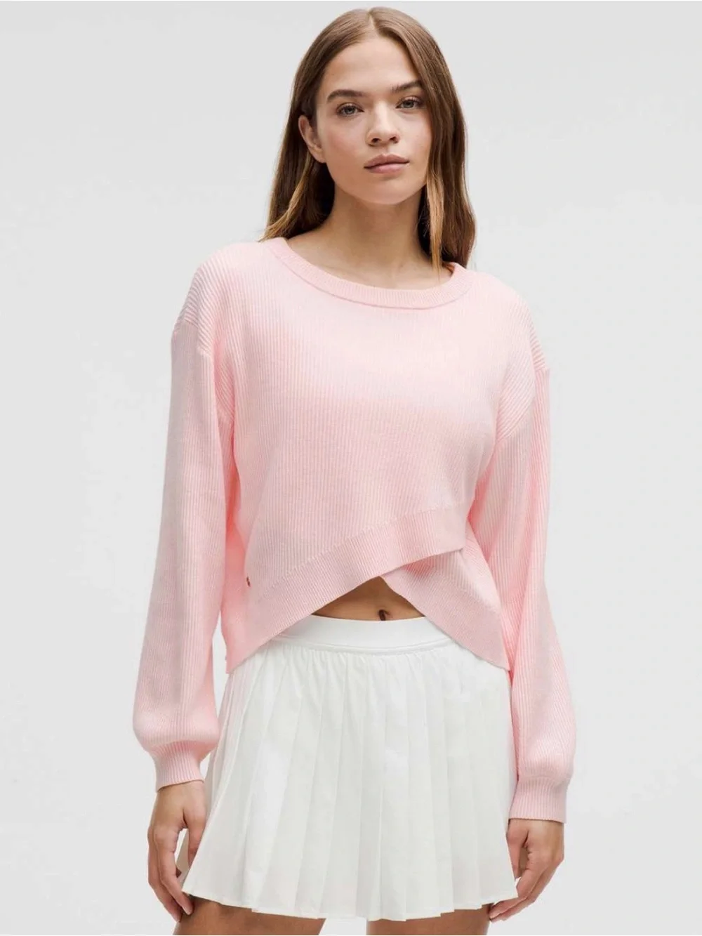 Lululemon Reversible Crossover Pink Ribbed Sweater XL cotton stretch Crop Large
